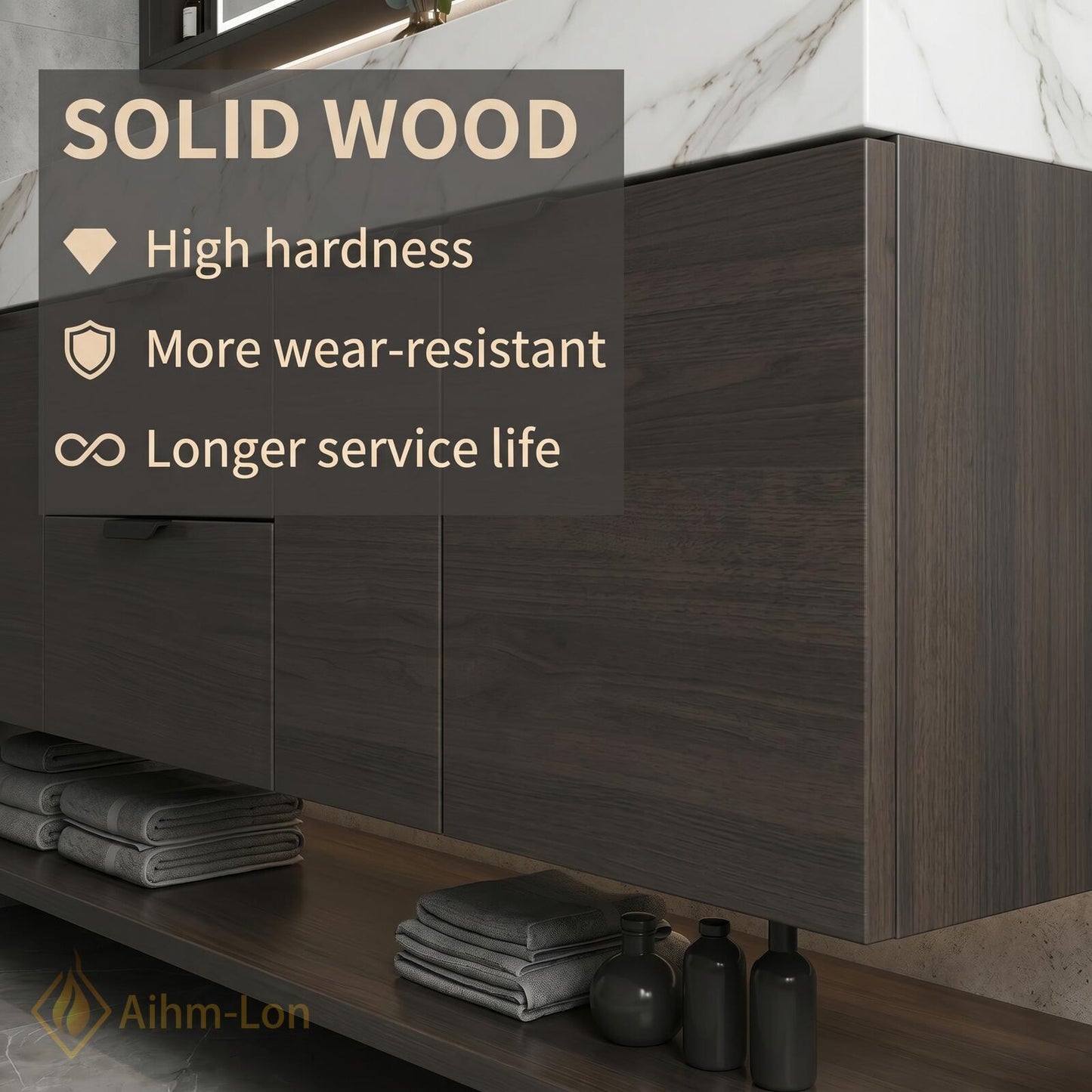 70''-96'' Double Bathroom Vanity with Sink Modern Floating Marble-Look Shelf Large Base