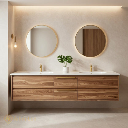 60''-96'' Modern Bathroom Vanity with Sink Floating Undermount Wide Counter Solid Wood
