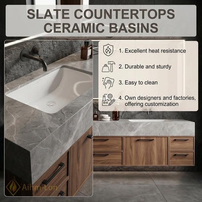 76''-96'' Double Bathroom Vanity with Sink Floating Double Grey Stone Top Wood