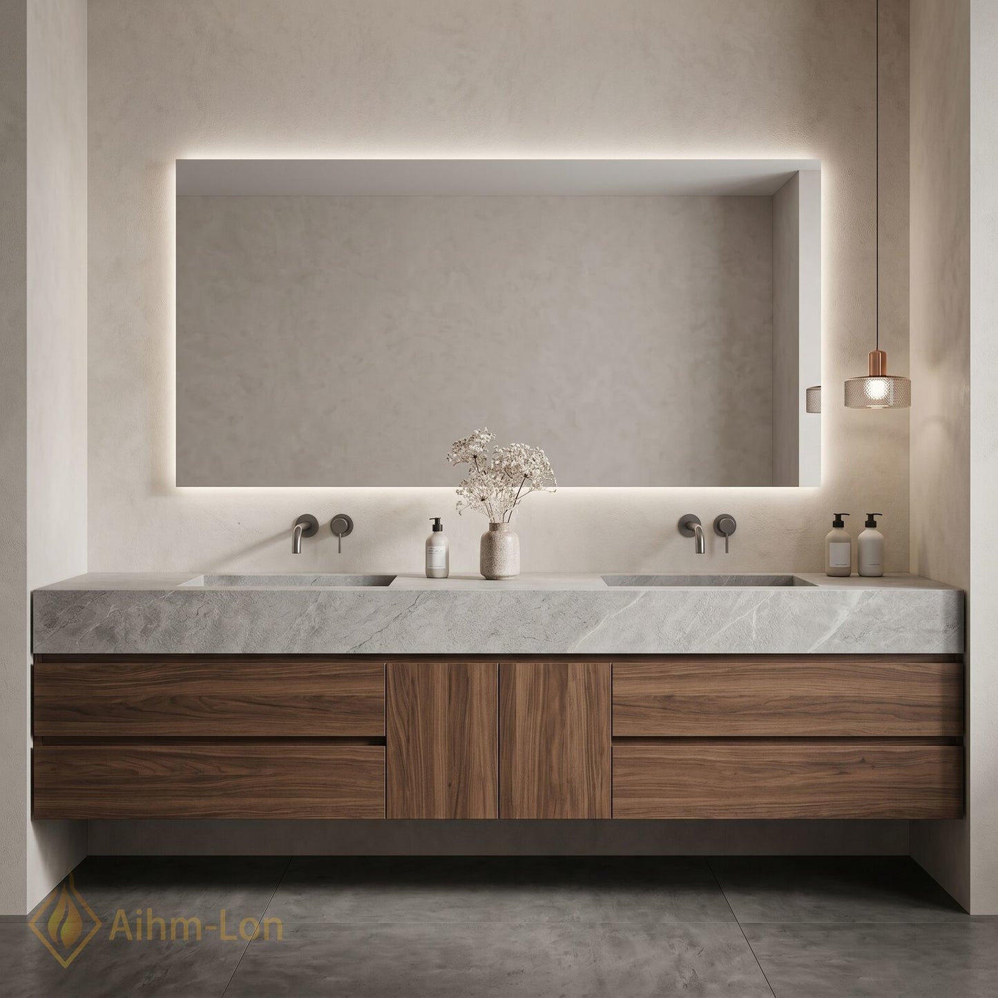 60''-96'' Double Bathroom Vanity with Sink Floating Storage Drawers Large Marble Texture