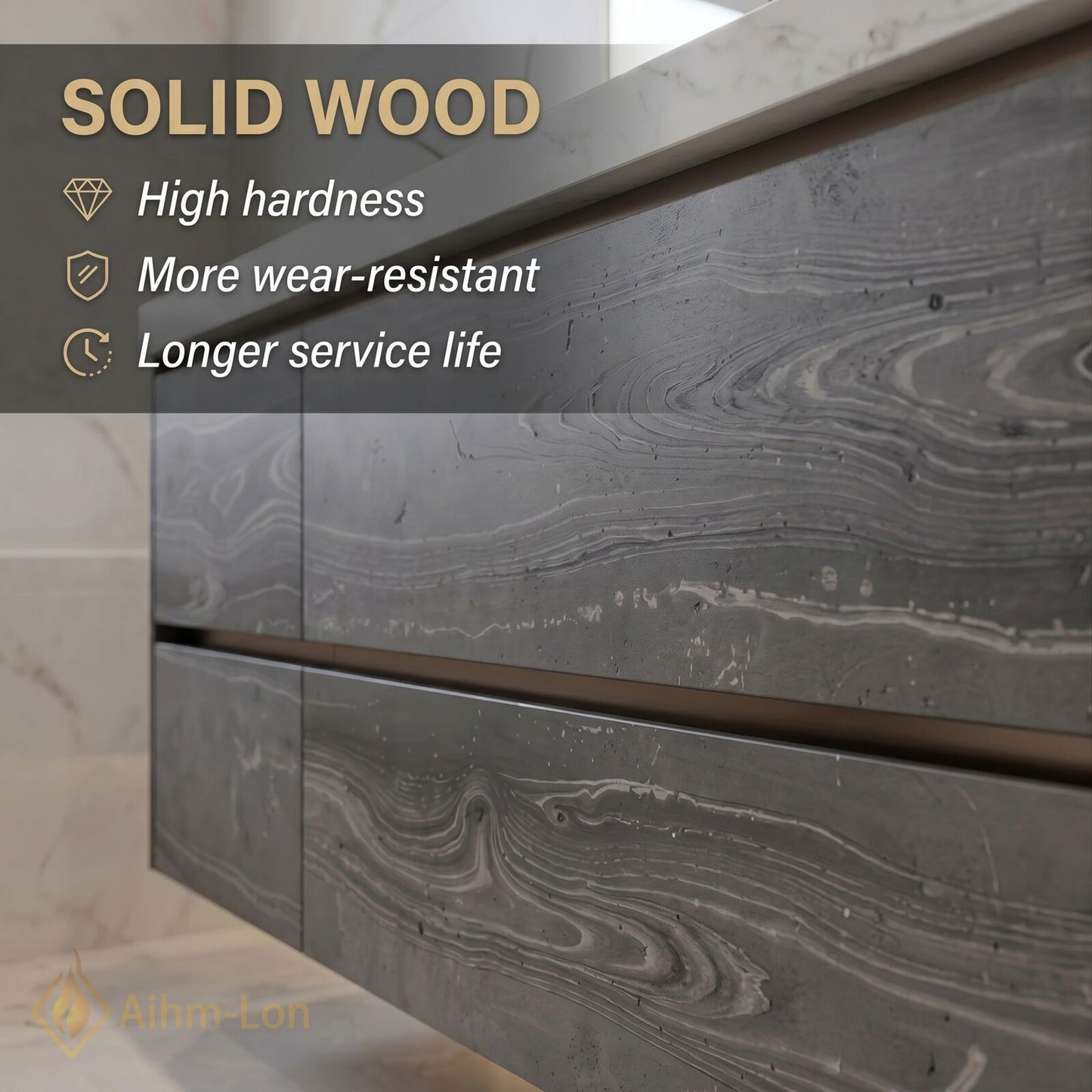 60''-96'' Floating Bathroom Vanity with Sink Charcoal Grey Marble-Style Drawers Cabinet