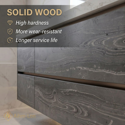60''-96'' Floating Bathroom Vanity with Sink Charcoal Grey Marble-Style Drawers Cabinet