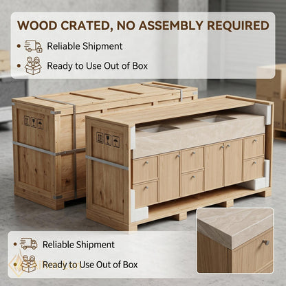 76''-96'' Double Bathroom Vanity with Sink Warm-Oak Modern Drawers Mirror Wall