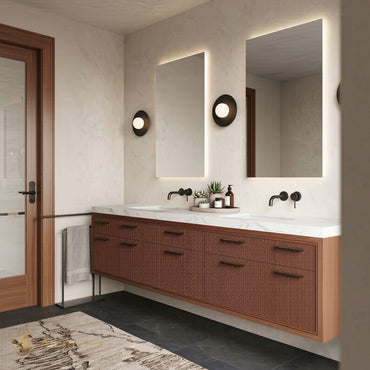 78''-96'' Double Bathroom Vanity with Sink Ribbed Wood Front Paneling Floating Storage