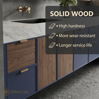 80''-96'' Double Bathroom Vanity with Sink Floating Double Marble Top Deep Navy