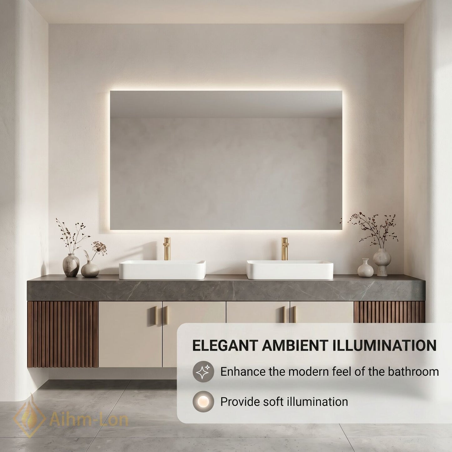 60''-96'' Double Bathroom Vanity with Sink Grey Modern Stone-Top Slatted Wood Panels