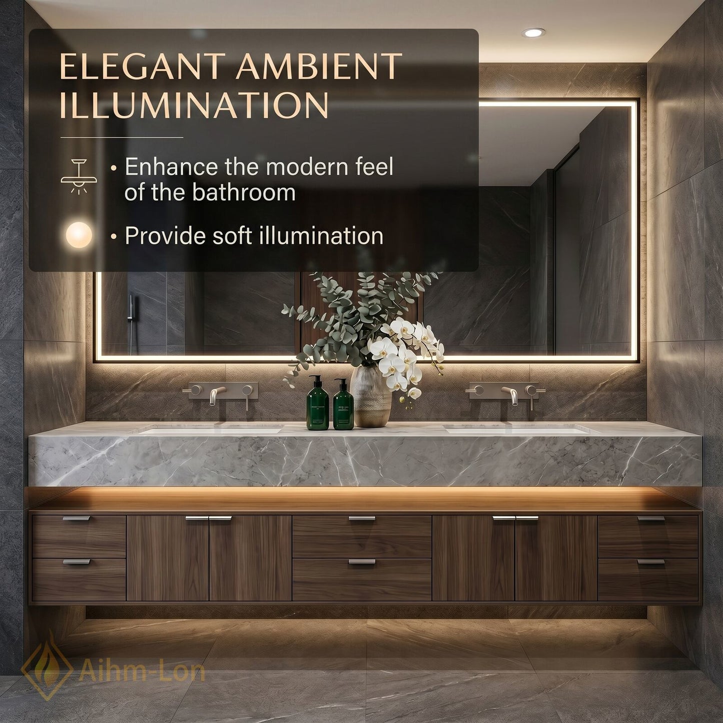 76''-96'' Bathroom Vanity with Sink Floating Storage Drawers Large Marble Texture Top