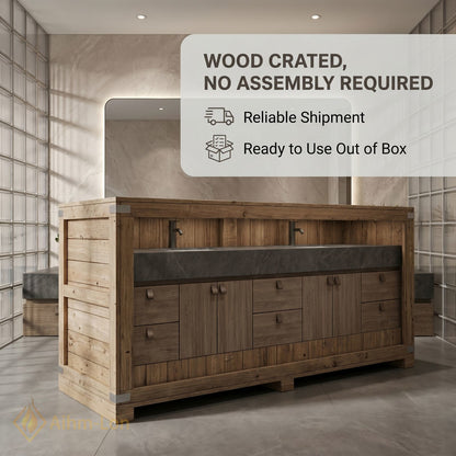 72''-96'' Double Bathroom Vanity with Sink Natural Wood Grain Wide Countertop Storage