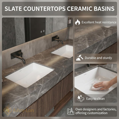 60''-96'' Double Bathroom Vanity with Sink Floating Gray Vein Stone Fluted Panel