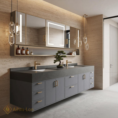 60''-96'' Double Bathroom Vanity with Sink Fluted Panel Doors Spacious Storage