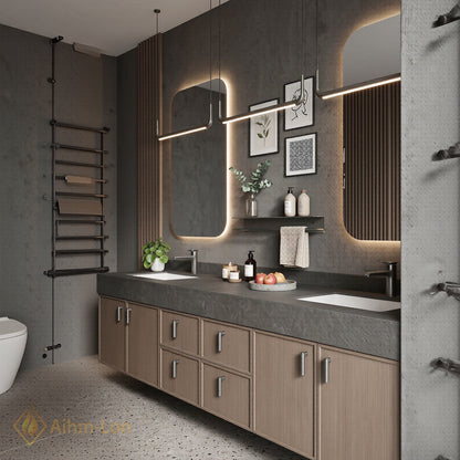 70''-96'' Double Bathroom Vanity with Sink Floating Modern Vanities Basin Stone Effect