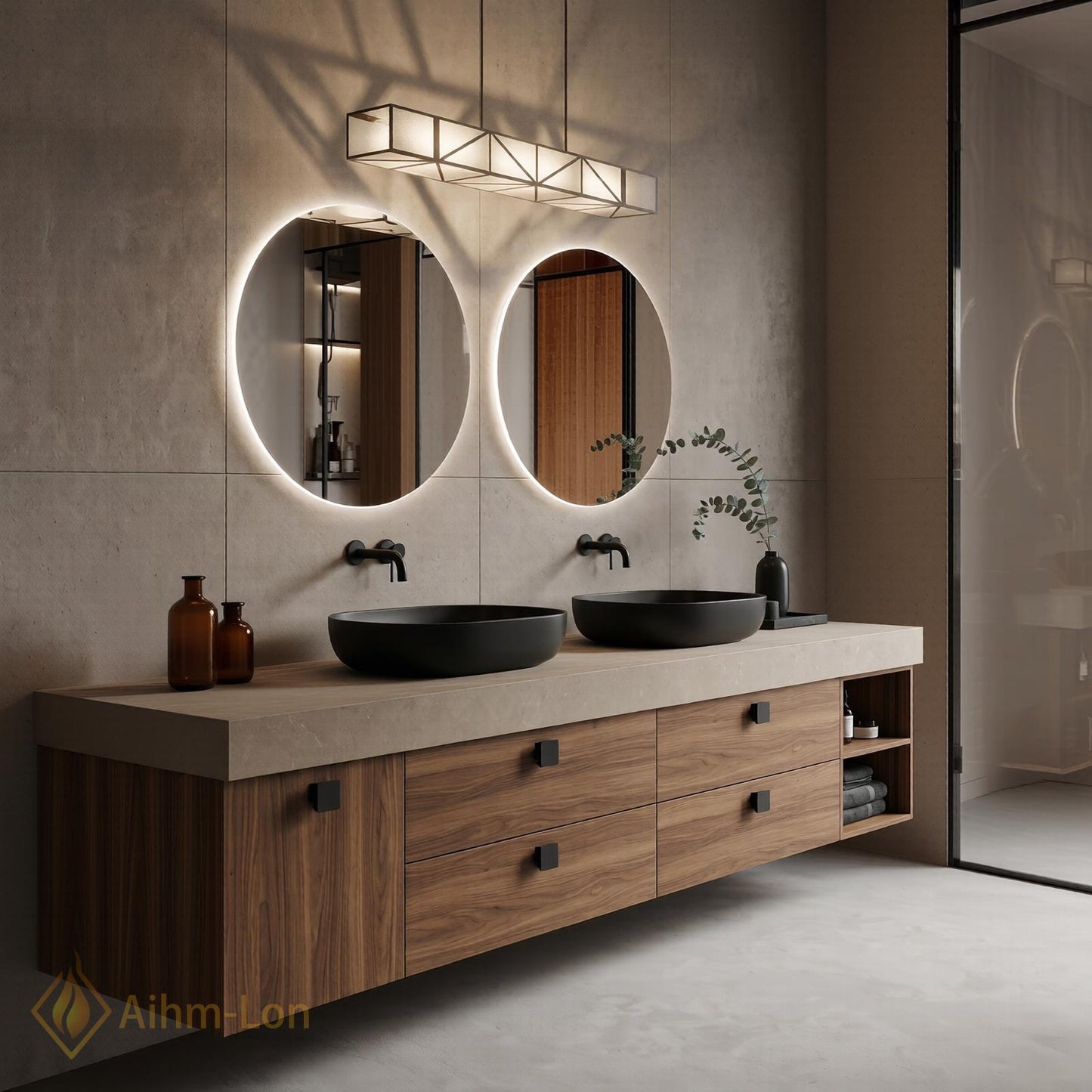 60''-96'' Double Bathroom Vanity with Sink Warm-Wood Modern Floating Slatted Open
