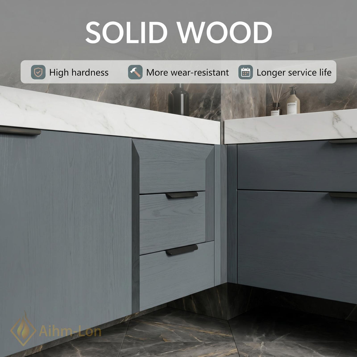 60''-96'' Double Bathroom Vanity with Sink Floating Matte Gray Finish Large Storage