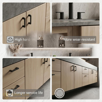 70''-96'' Double Bathroom Vanity with Sink Elegant Floating Charcoal Quartz Top Grain
