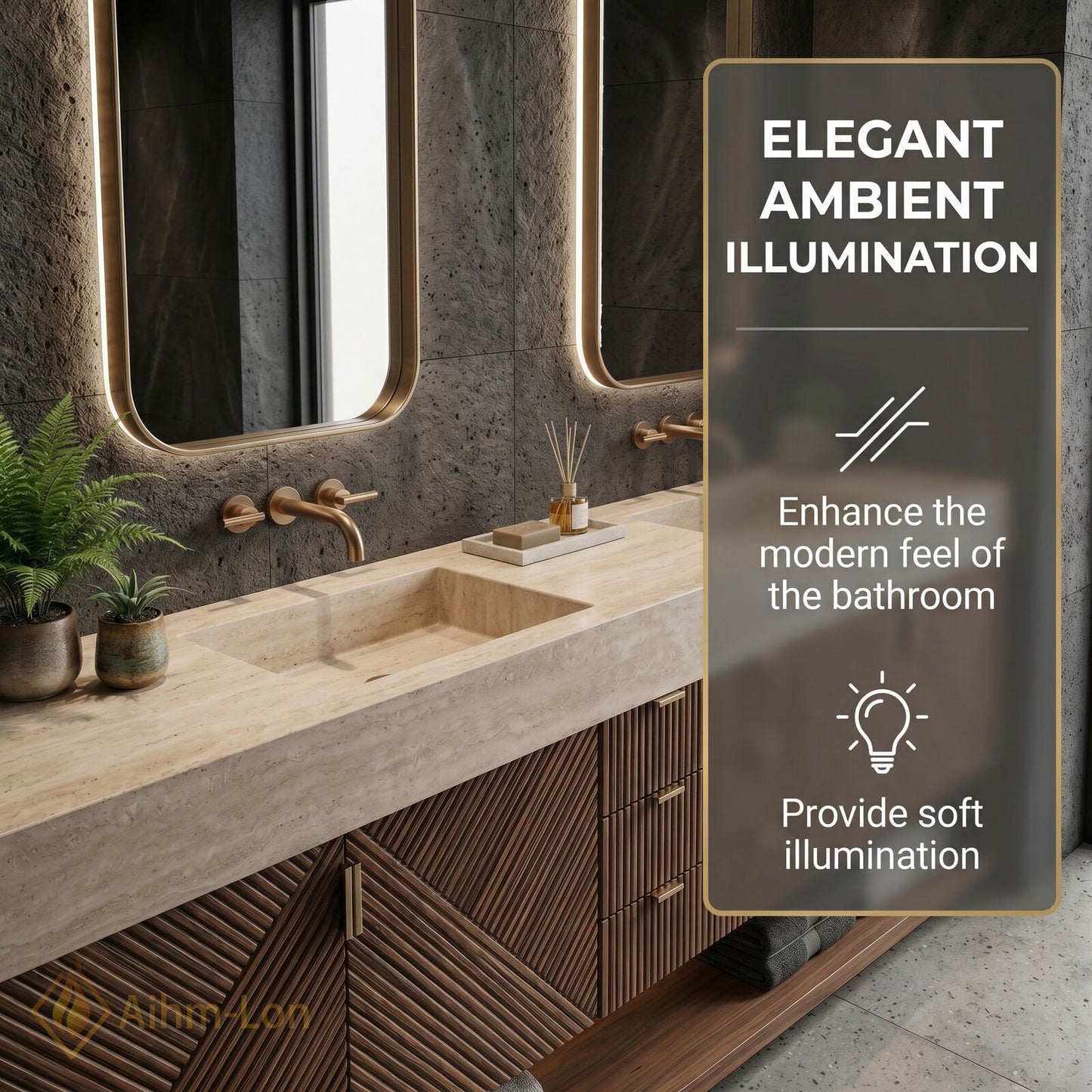 72''-96'' Double Bathroom Vanity with Sink Geometric Wood Doors Stone-Effect Countertop Stone