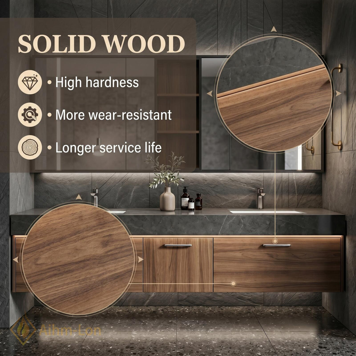 60''-96'' Double Bathroom Vanity with Sink Slatted Front Panel Dark Finish Cabinet