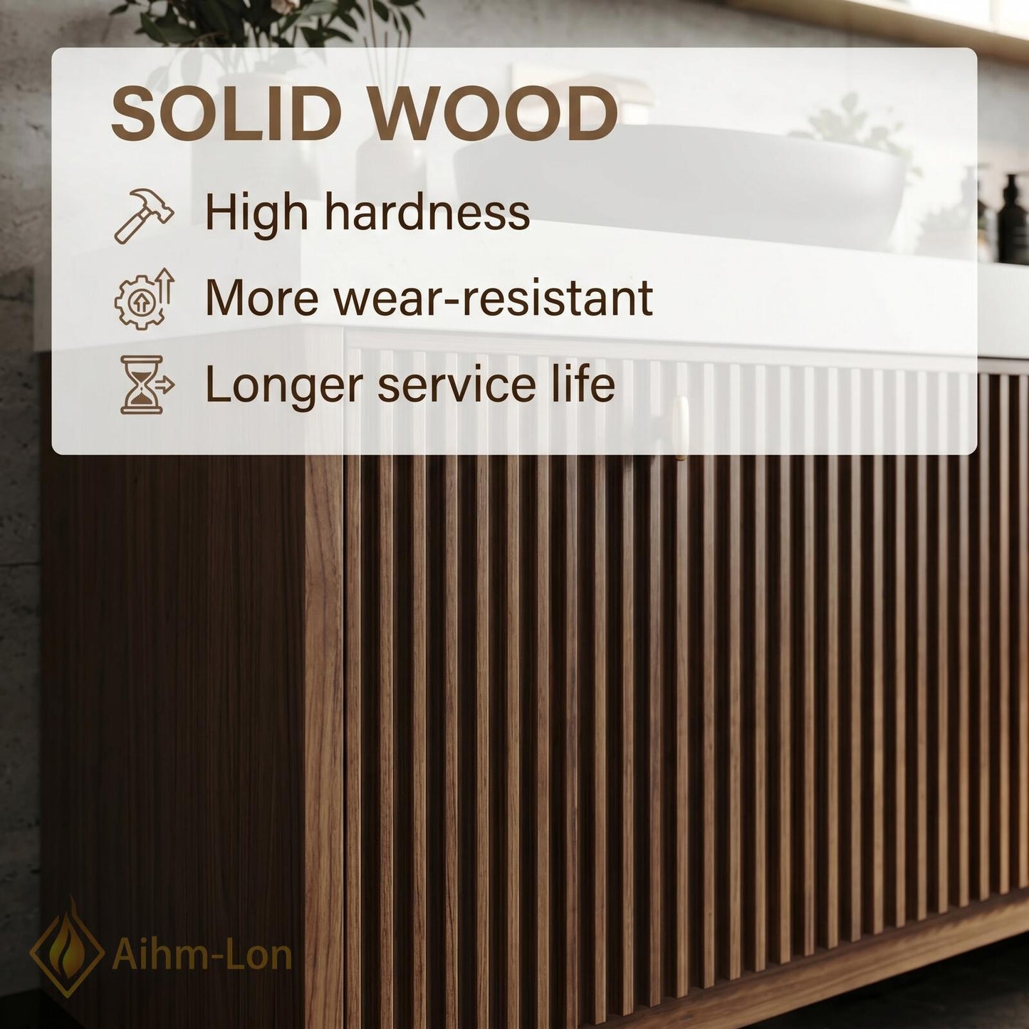 70''-96'' Double Bathroom Vanity with Sink Vertical Slatted Doors Fluted Walnut Finish