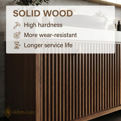 70''-96'' Double Bathroom Vanity with Sink Vertical Slatted Doors Fluted Walnut Finish