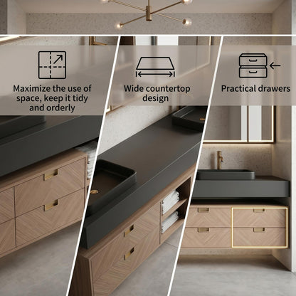 70''-96'' Modern Bathroom Vanity with Sink Double Sink Dark Matte Chevron Drawers Cabinet