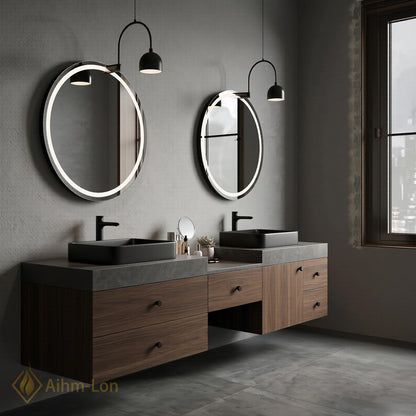 60''-96'' Double Bathroom Vanity with Sink Dark-Wood Modern Floating Grain Slatted