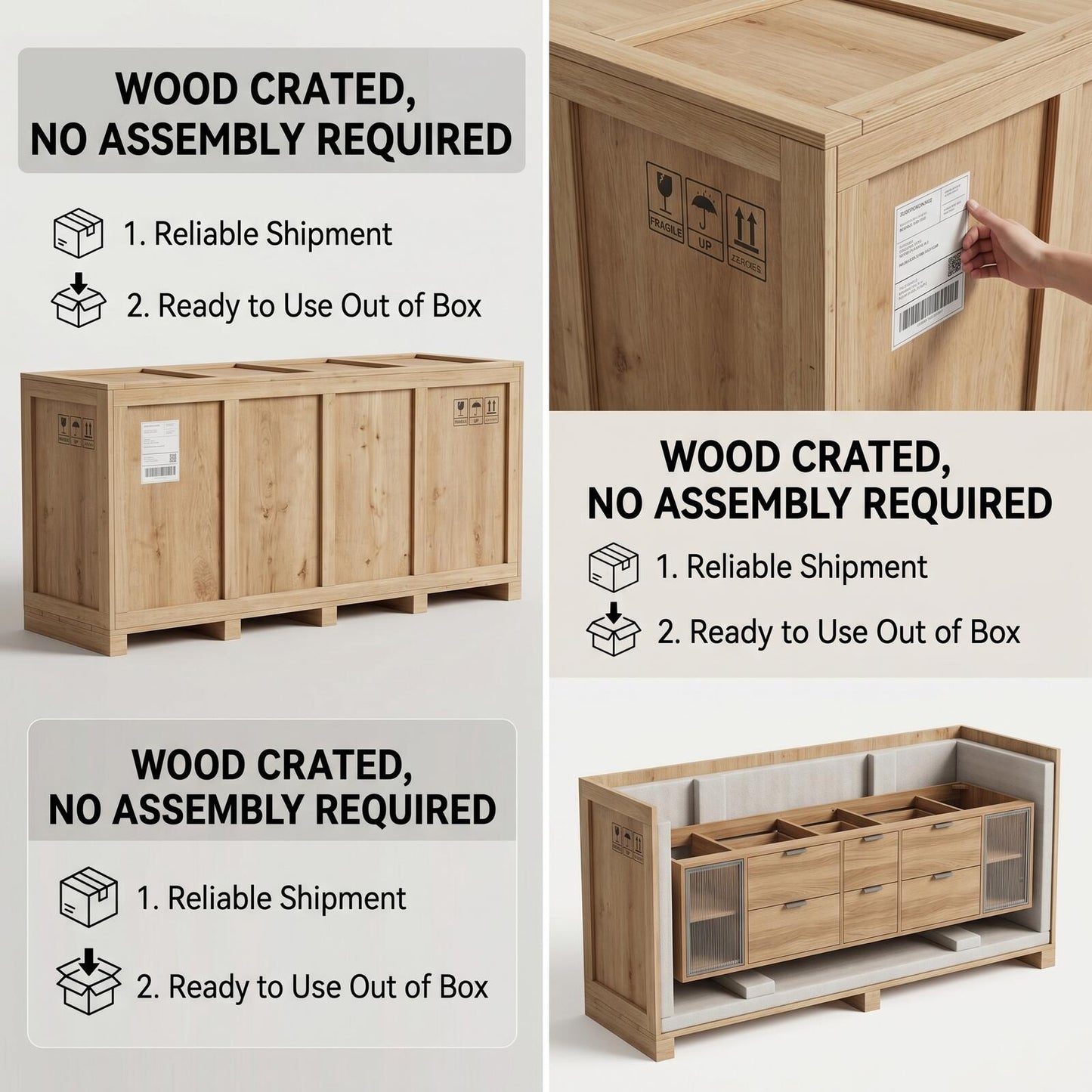 70''-96'' Modern Bathroom Vanity with Sink Double Sink Slatted Door Warm Wood Grain Cabinet