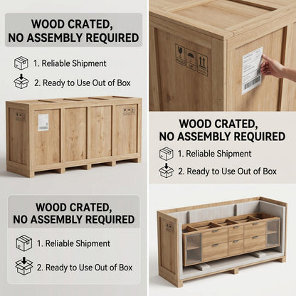 70''-96'' Modern Bathroom Vanity with Sink Double Sink Slatted Door Warm Wood Grain Cabinet