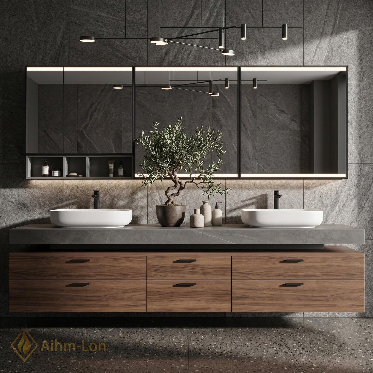 72''-96'' Double Bathroom Vanity with Sink Dark Grey Floating Wooden Drawer Storage
