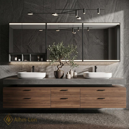 72''-96'' Double Bathroom Vanity with Sink Dark Grey Floating Wooden Drawer Storage