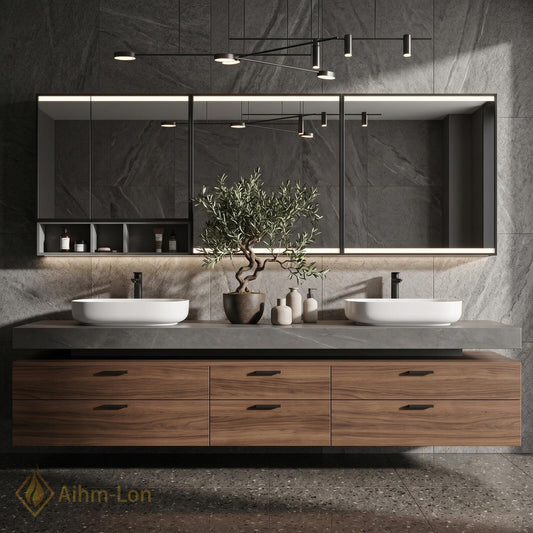 72''-96'' Double Bathroom Vanity with Sink Dark Grey Floating Wooden Drawer Storage