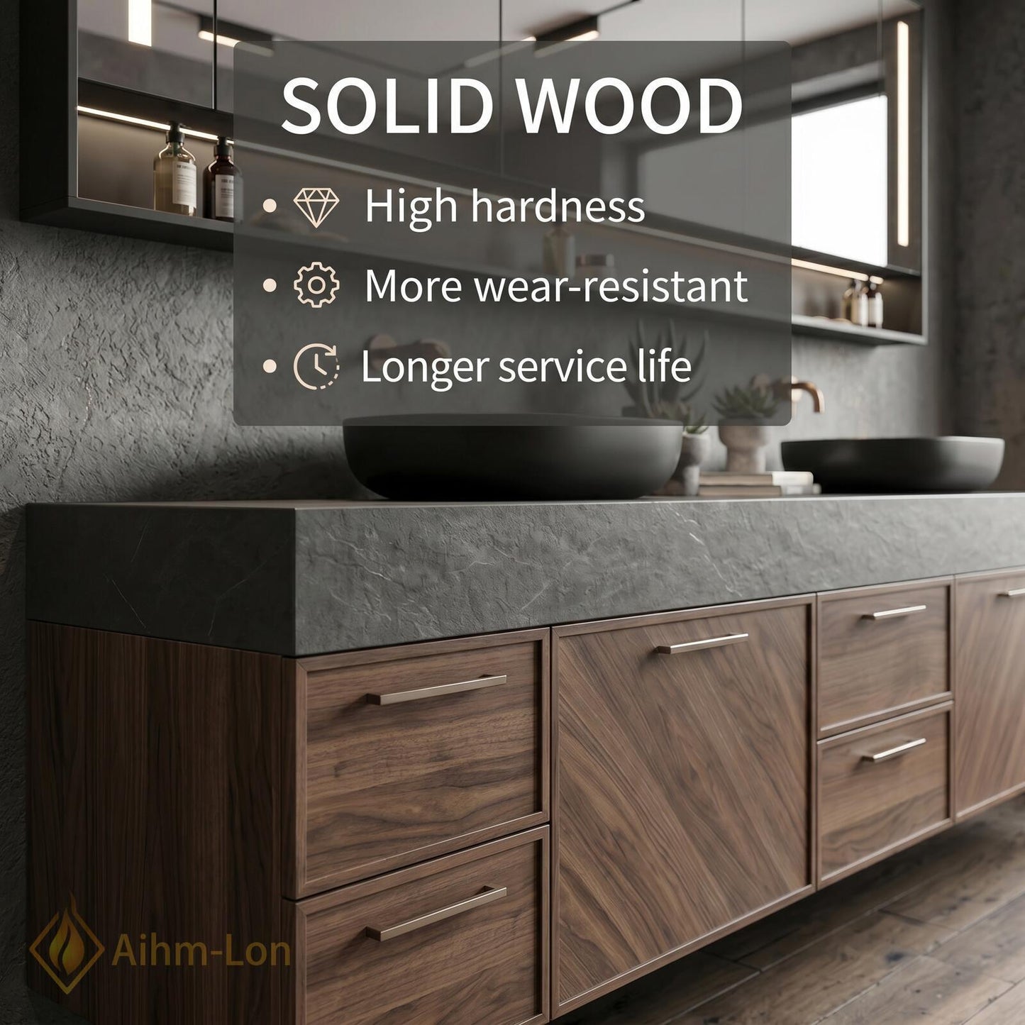 70''-96'' Double Bathroom Vanity with Sink Modern Floating Dark Stone Wood Storage