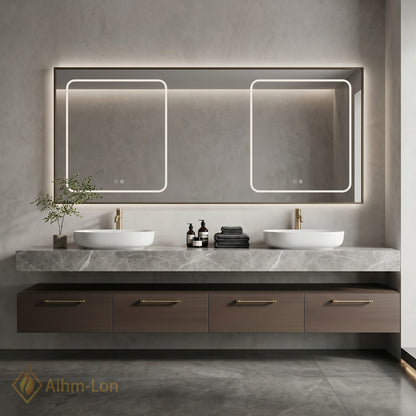 60''-96'' Double Bathroom Vanity with Sink Dark Wood Drawers Large Marble Top