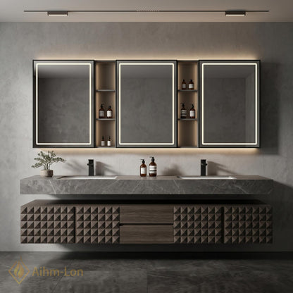 70''-96'' Double Bathroom Vanity with Sink Modern Floating Textured Geometric Doors Tall