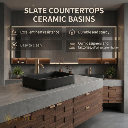 72''-96'' Double Bathroom Vanity with Sink Charcoal Walnut Modern Floating Stone-Top