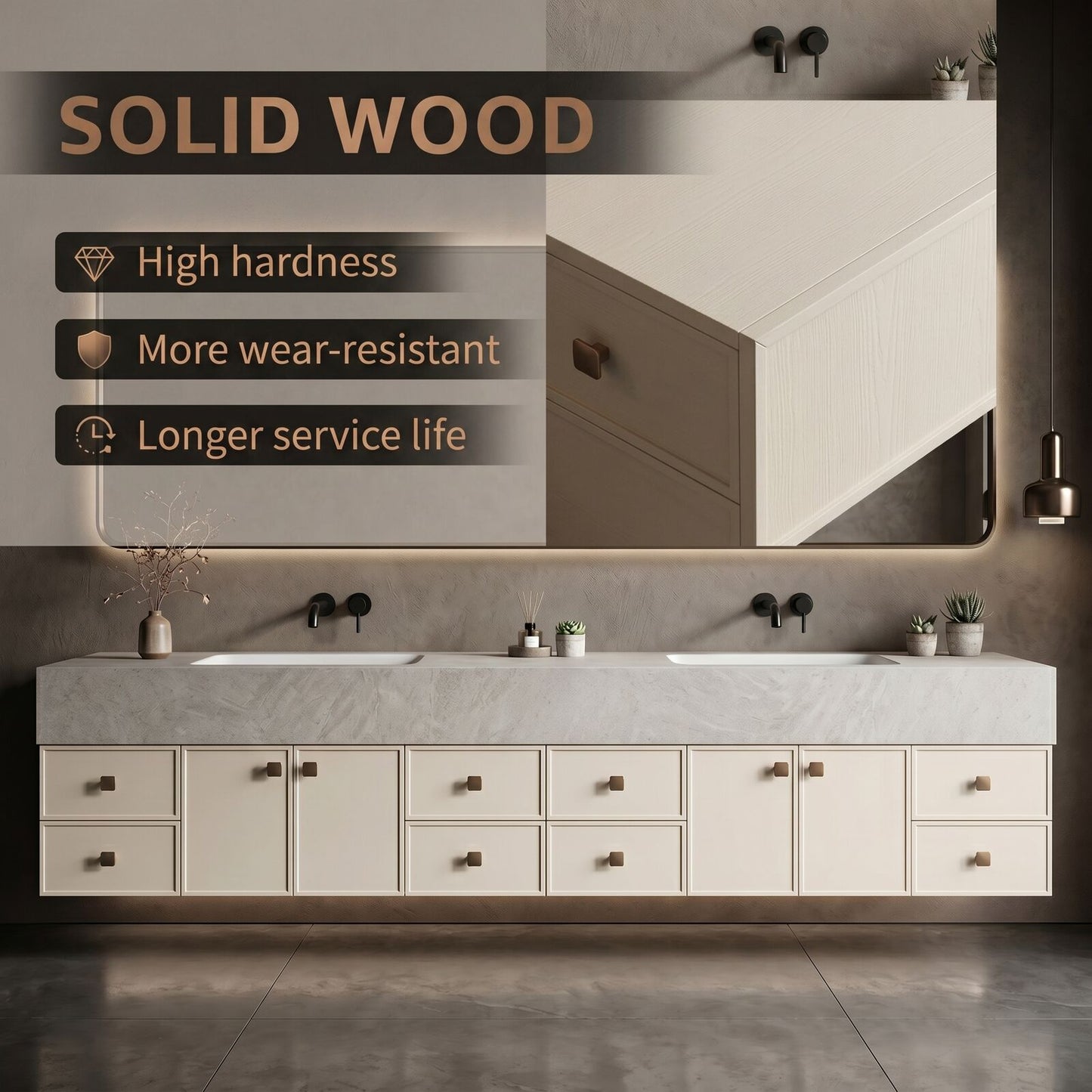 78''-96'' Floating Bathroom Vanity with Sink Stone-Like Top Wide Storage Open Drawers Cabinet
