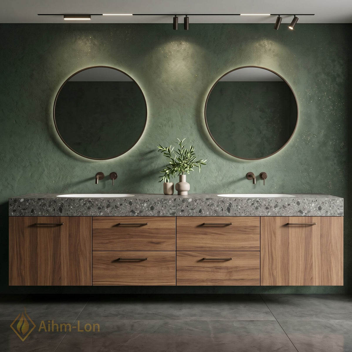 60''-96'' Double Bathroom Vanity with Sink Terrazzo Top Wood Grain Drawers