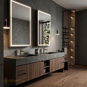 72''-96'' Double Bathroom Vanity with Sink Dark-Walnut Modern Floating Basin Open