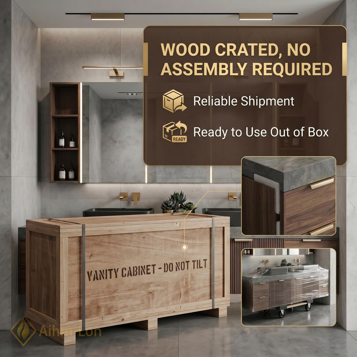 72''-96'' Bathroom Vanity with Sink Vertical Slatted Wood Grain Finish Floating Design