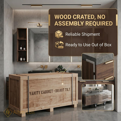 72''-96'' Bathroom Vanity with Sink Vertical Slatted Wood Grain Finish Floating Design
