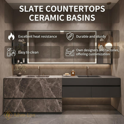 60''-96'' Double Bathroom Vanity with Sink Split Countertop Integrated Mirror Cabinet Shelving