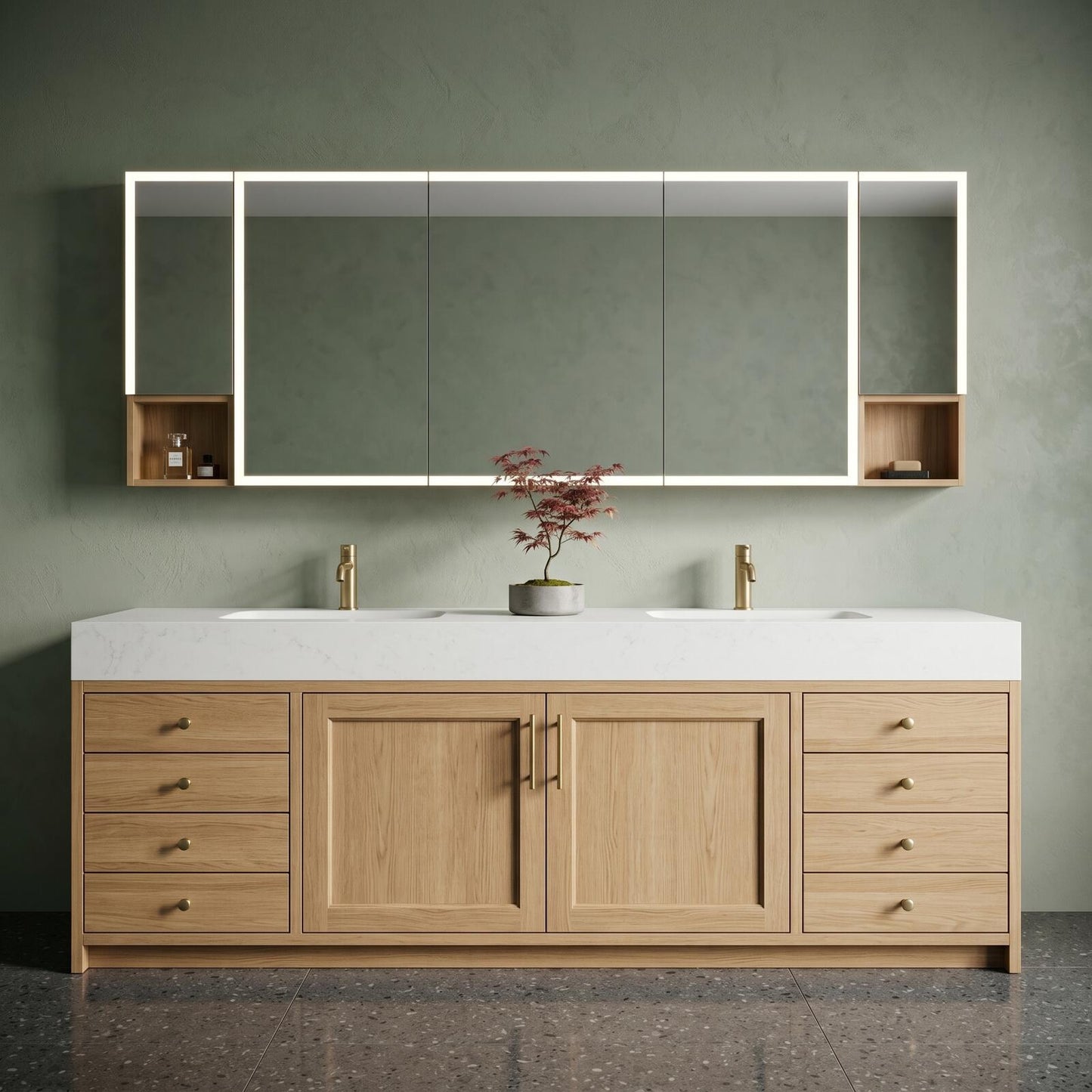 70''-96'' Modern Bathroom Vanity with Sink Double Sink Clean Linen Oak Paneling Drawers Cabinet