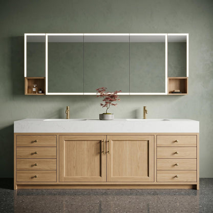 70''-96'' Modern Bathroom Vanity with Sink Double Sink Clean Linen Oak Paneling Drawers Cabinet