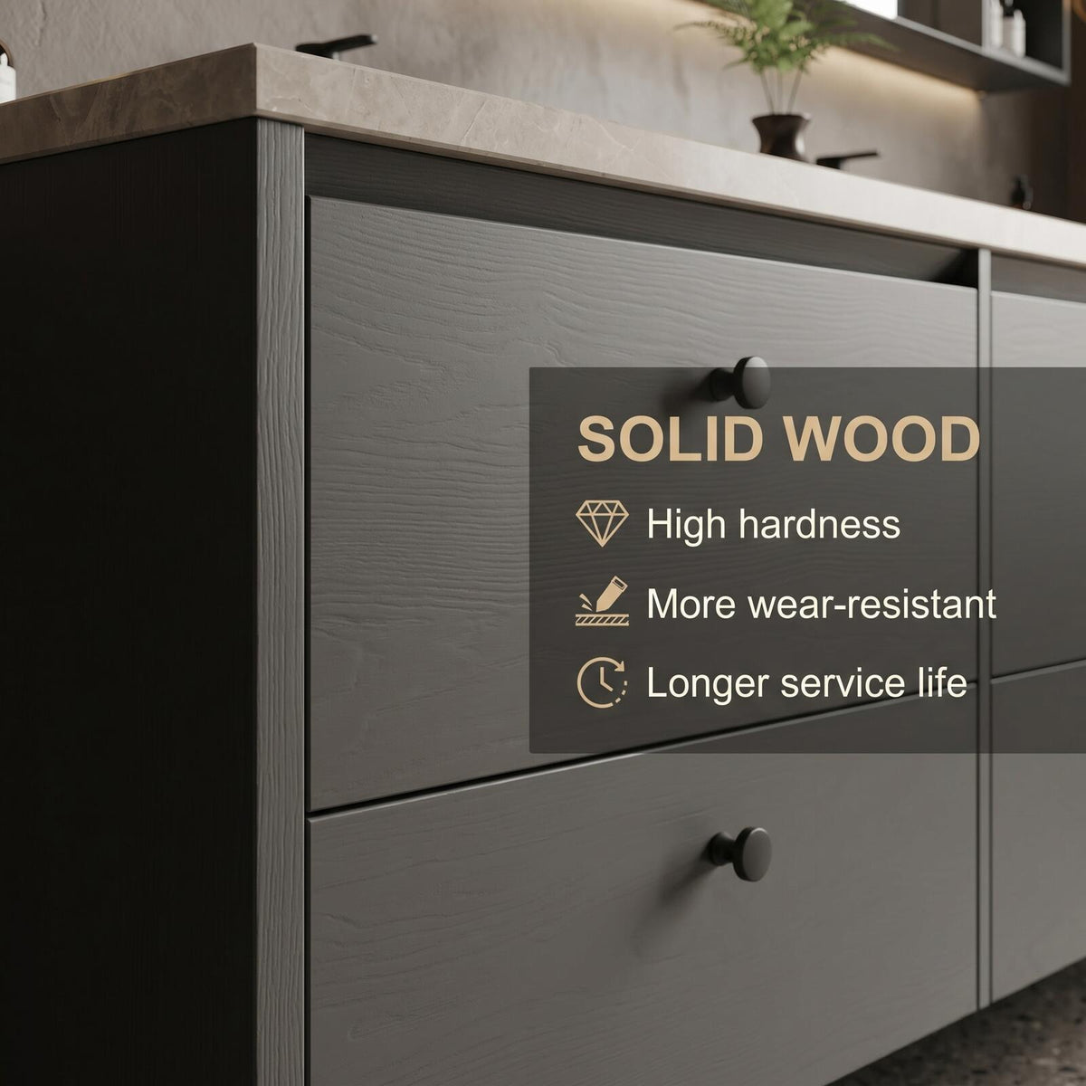 60''-96'' Double Bathroom Vanity with Sink Floating Matte Charcoal Stone-Effect Extensive Drawers