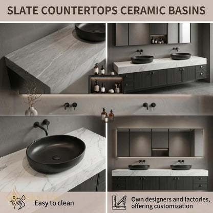 60''-96'' Double Bathroom Vanity with Sink Modern Floating Stone Top Matte Dark