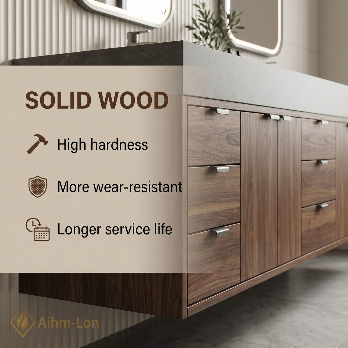 78''-96'' Double Bathroom Vanity with Sink Dark Walnut Slatted Center Drawer Storage