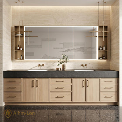 78''-96'' Double Bathroom Vanity with Sink Modern Floating Warm Oak Wood Panels