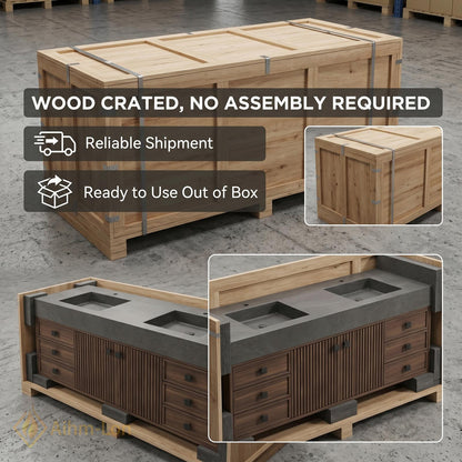 76''-96'' Double Bathroom Vanity with Sink Dual Basins Dark Walnut Spacious Organization