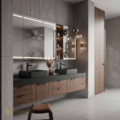 60''-96'' Double Bathroom Vanity with Sink Modern Floating Warm Wood Texture Integrated
