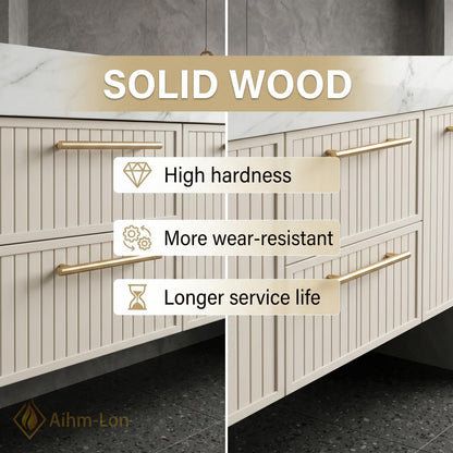 60''-96'' Double Bathroom Vanity with Sink Modern Floating Marble Look Paneled Doors