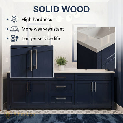 70''-96'' Double Bathroom Vanity with Sink Undermount Basin Navy Blue Spacious Drawers