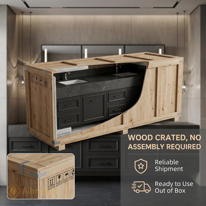 72''-96'' Double Bathroom Vanity with Sink Charcoal Drawers Modern Matte Finish Deep